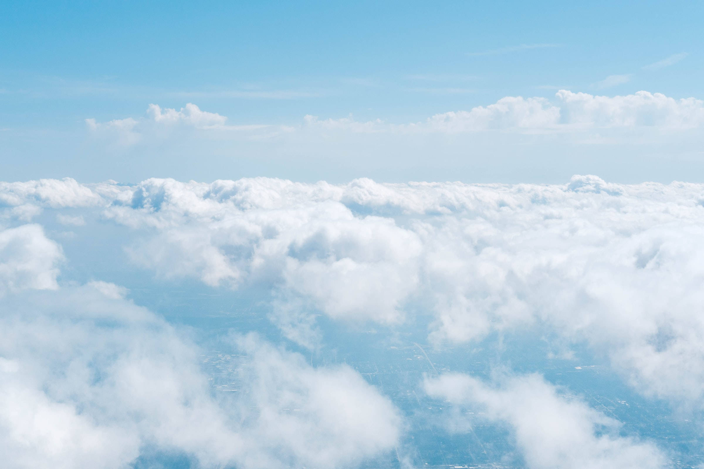 blue sky, fluffy white clouds, aerial view, Full HD Desktop Wallpaper
