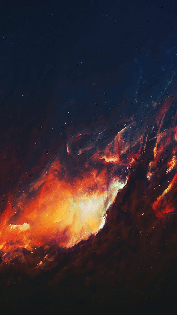 fiery nebula, orange and red hues, starry cosmic backdrop, HD Phone Wallpaper