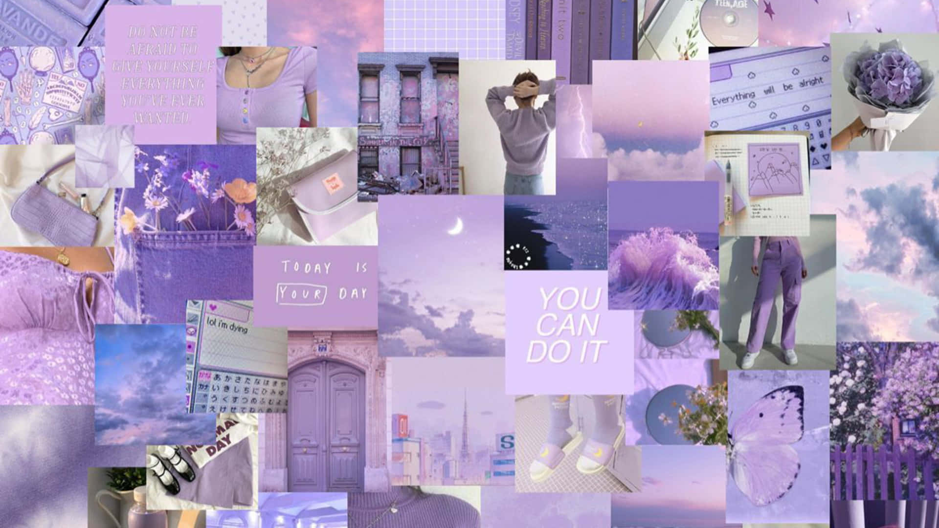 lavender-themed, pastel skies, motivational quotes, Full HD Desktop Wallpaper