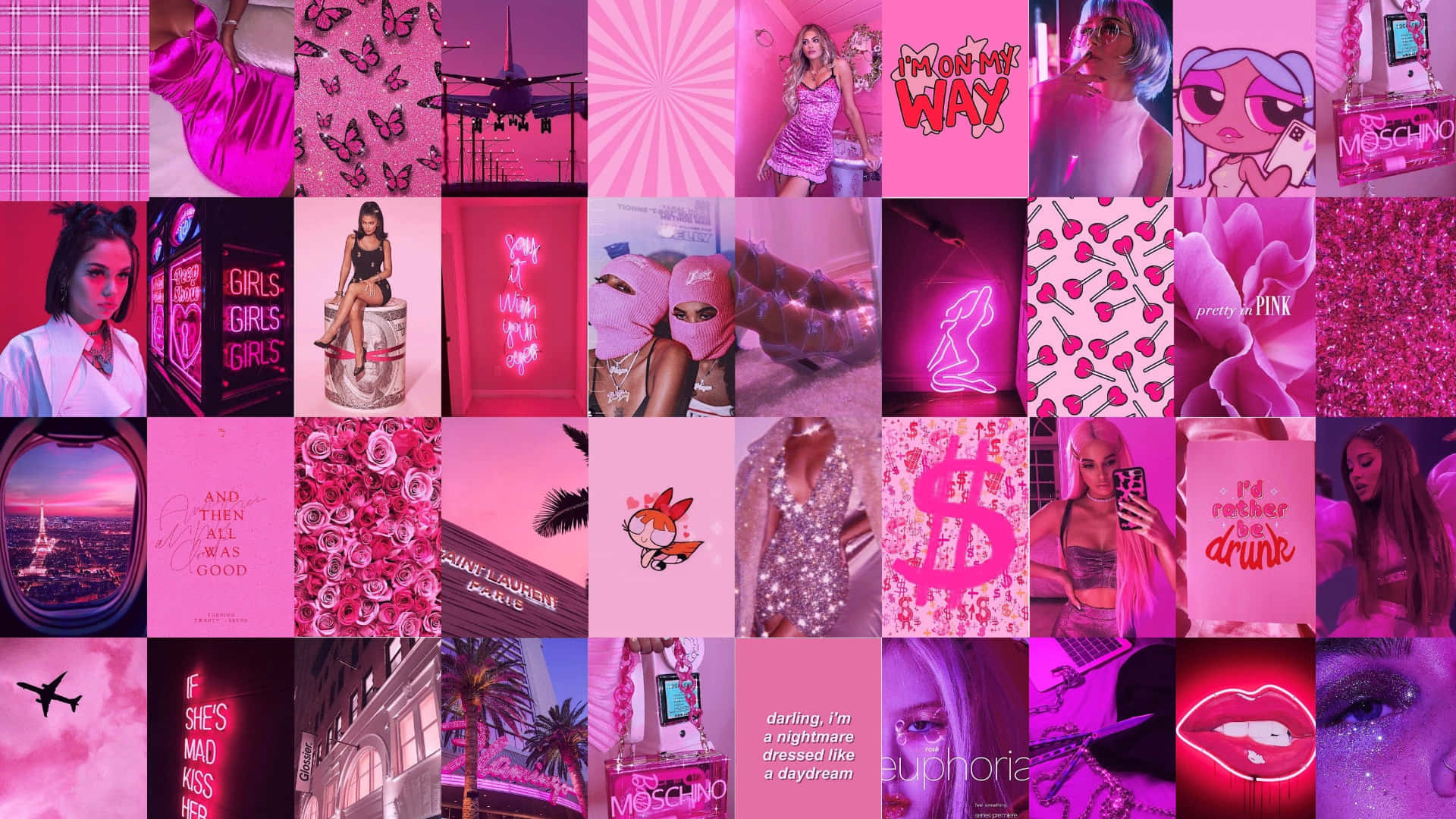 Party Pink Aesthetic Collage Desktop, vibrant pink, fashion models, Full HD Desktop Wallpaper