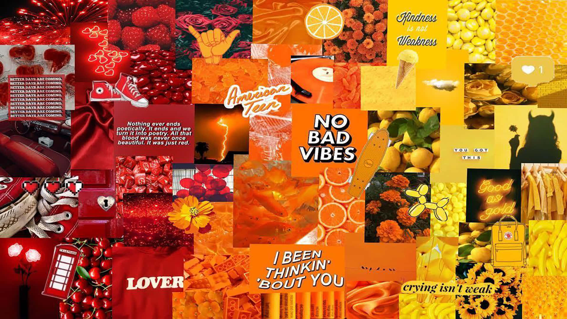 Aesthetic Collage Desktop, vibrant red, orange, Full HD Desktop Wallpaper