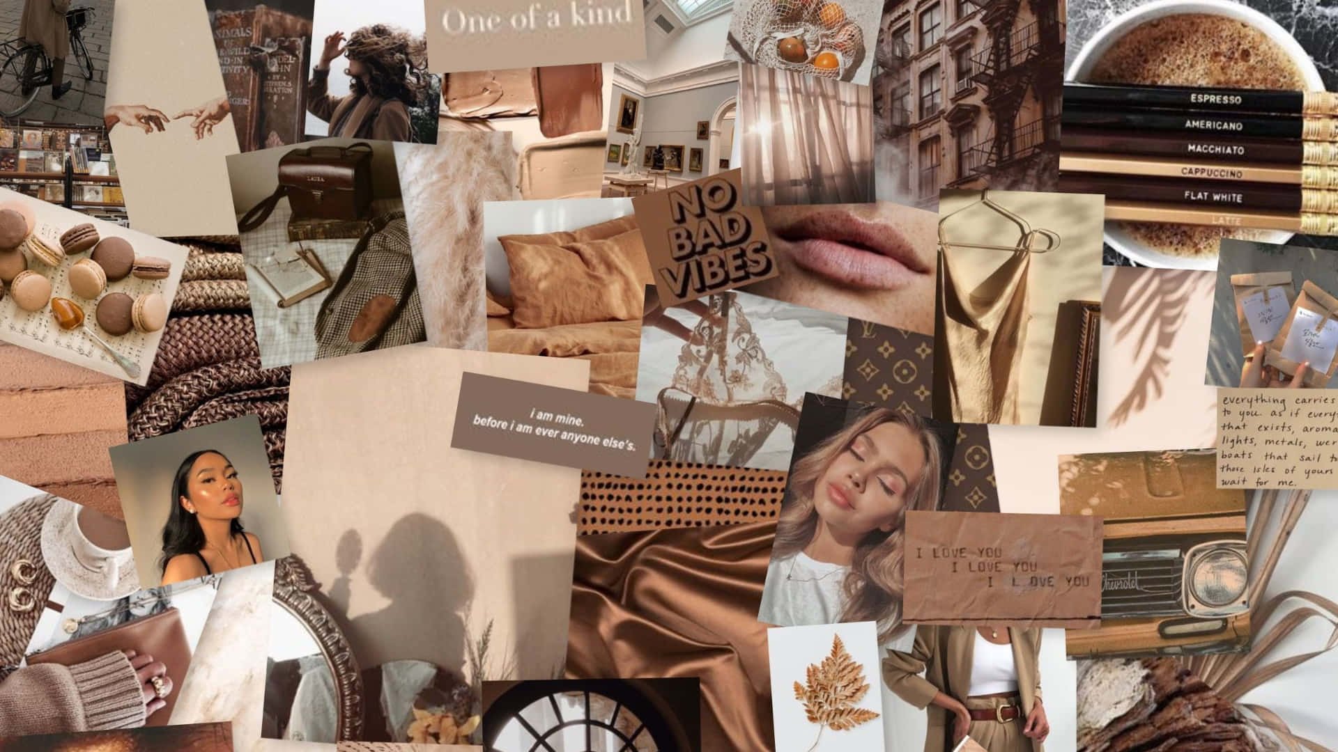 Aesthetic Collage Desktop, earthy browns, creams, Full HD Desktop Wallpaper