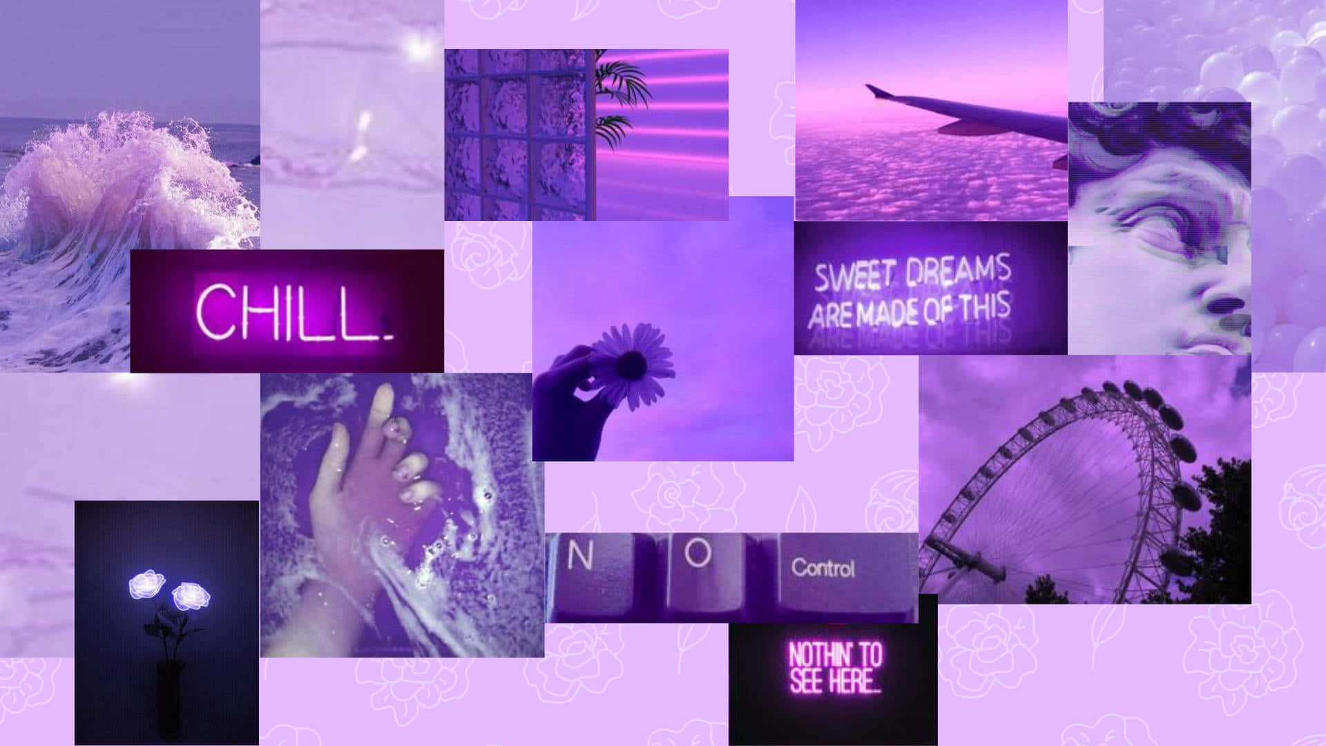 Aesthetic Collage Desktop, purple, ocean waves, Full HD Desktop Wallpaper