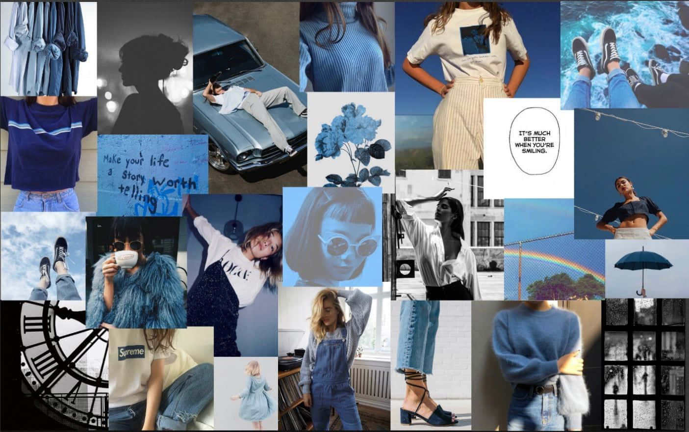 blue and white collage, women, denim jeans, HD Desktop Wallpaper