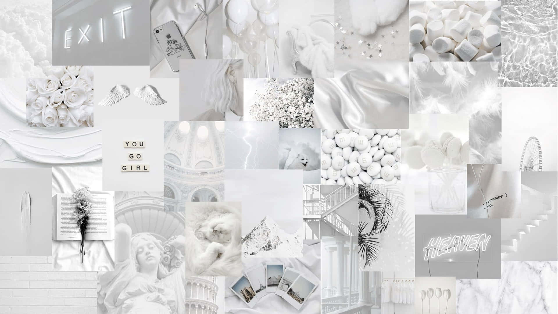 Aesthetic Collage Desktop, white-themed, roses, Full HD Desktop Wallpaper