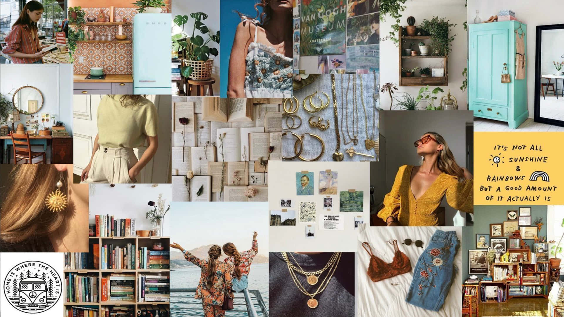 Aesthetic Collage Desktop, boho-chic, pastel furniture, Full HD Desktop Wallpaper