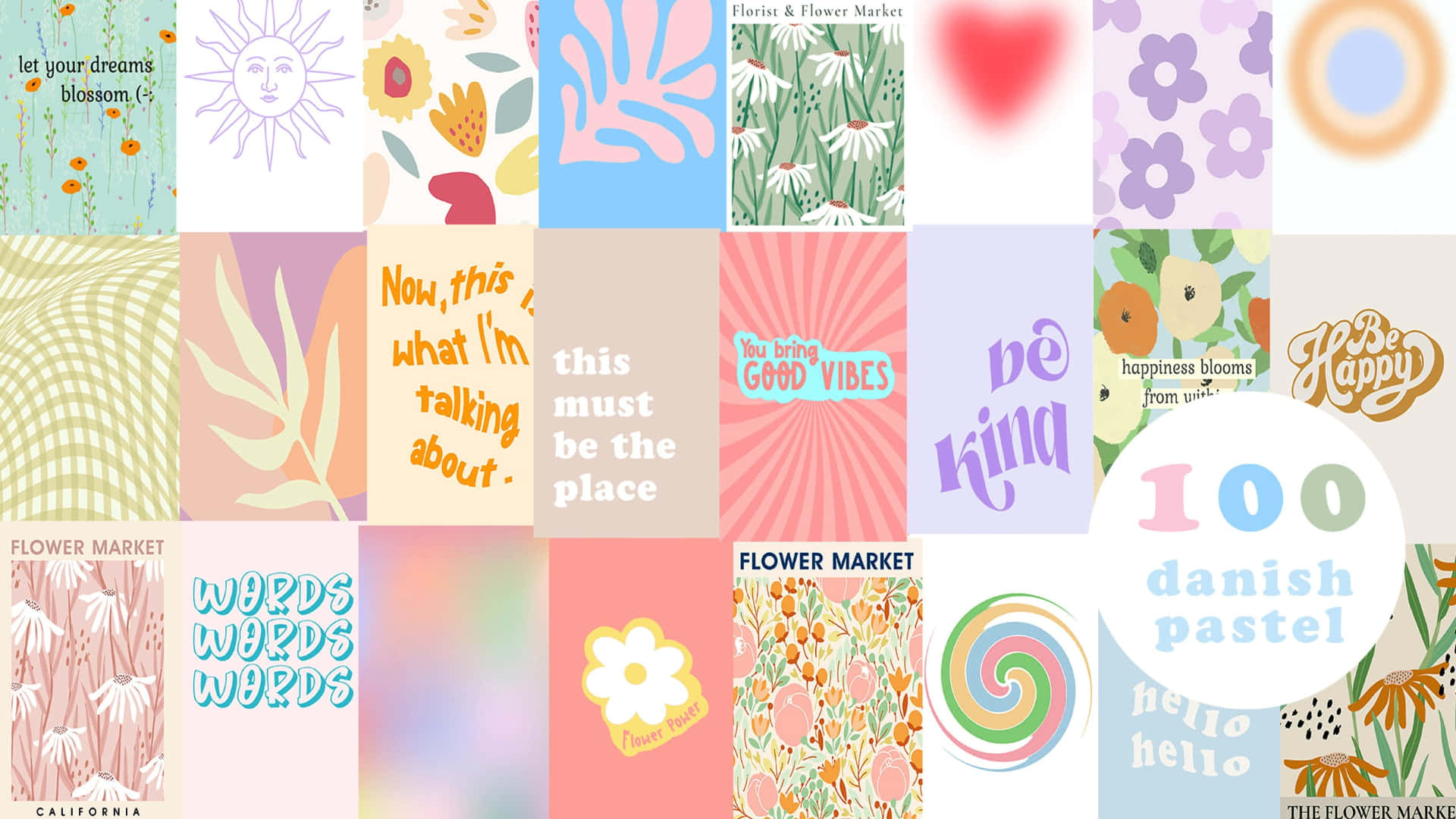 Scandinavian aesthetic, pastel-colored, flowers, Full HD Desktop Wallpaper