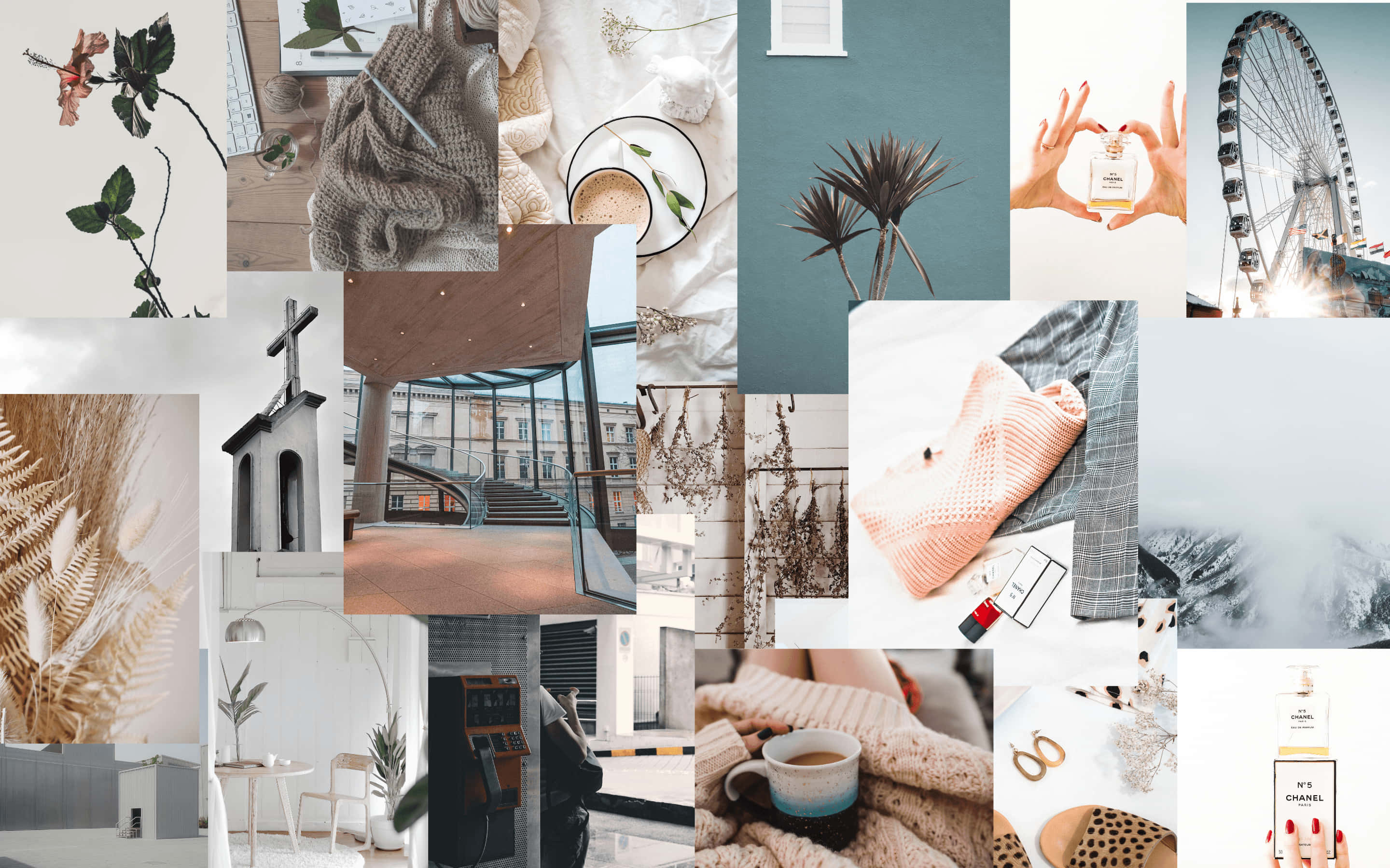 Collage Aesthetic Desktop, Grey And White, cozy interiors, 2K Desktop Wallpaper