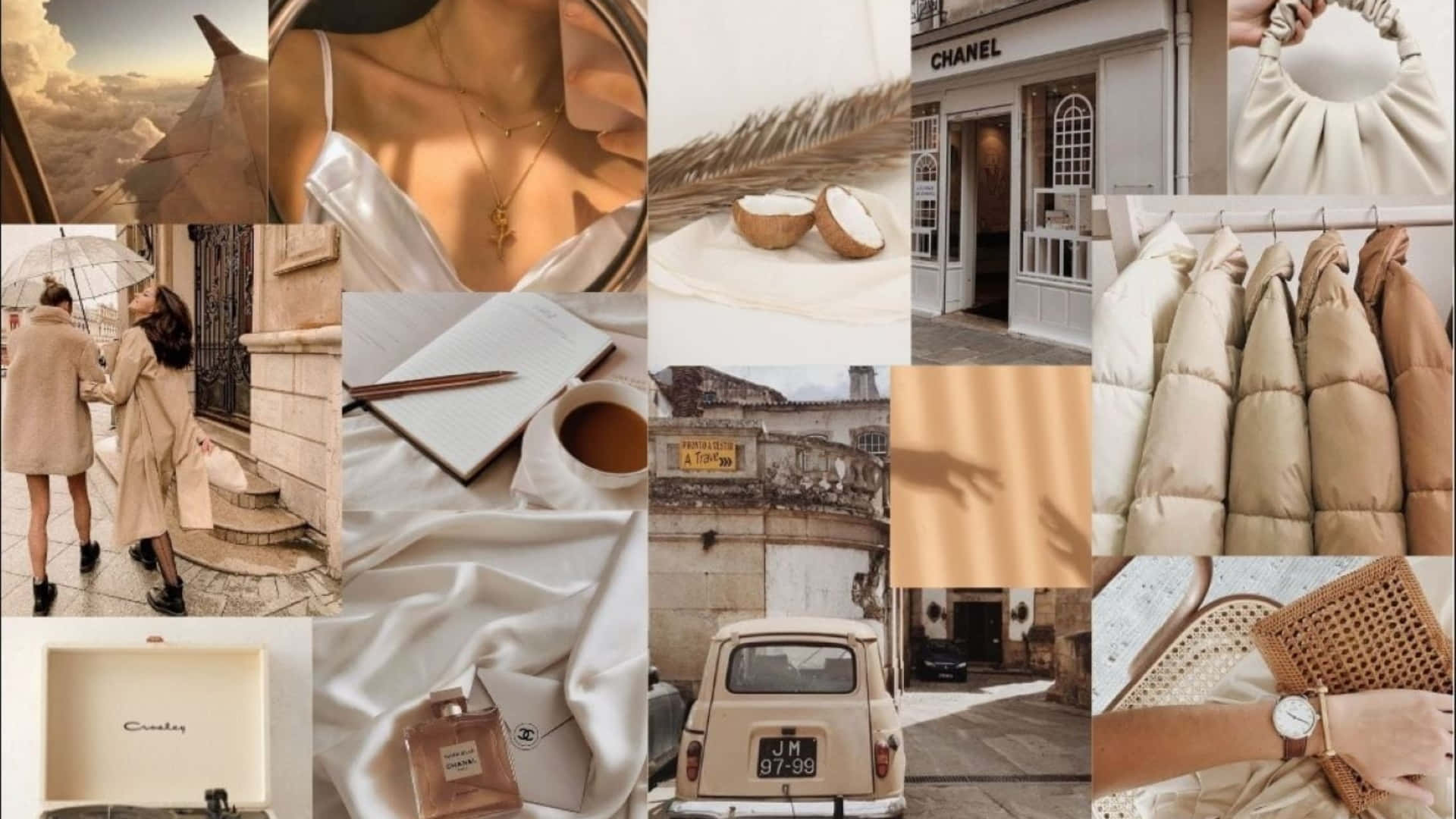 aesthetic collage desktop, luxury lifestyle, fashion accessories, Full HD Desktop Wallpaper