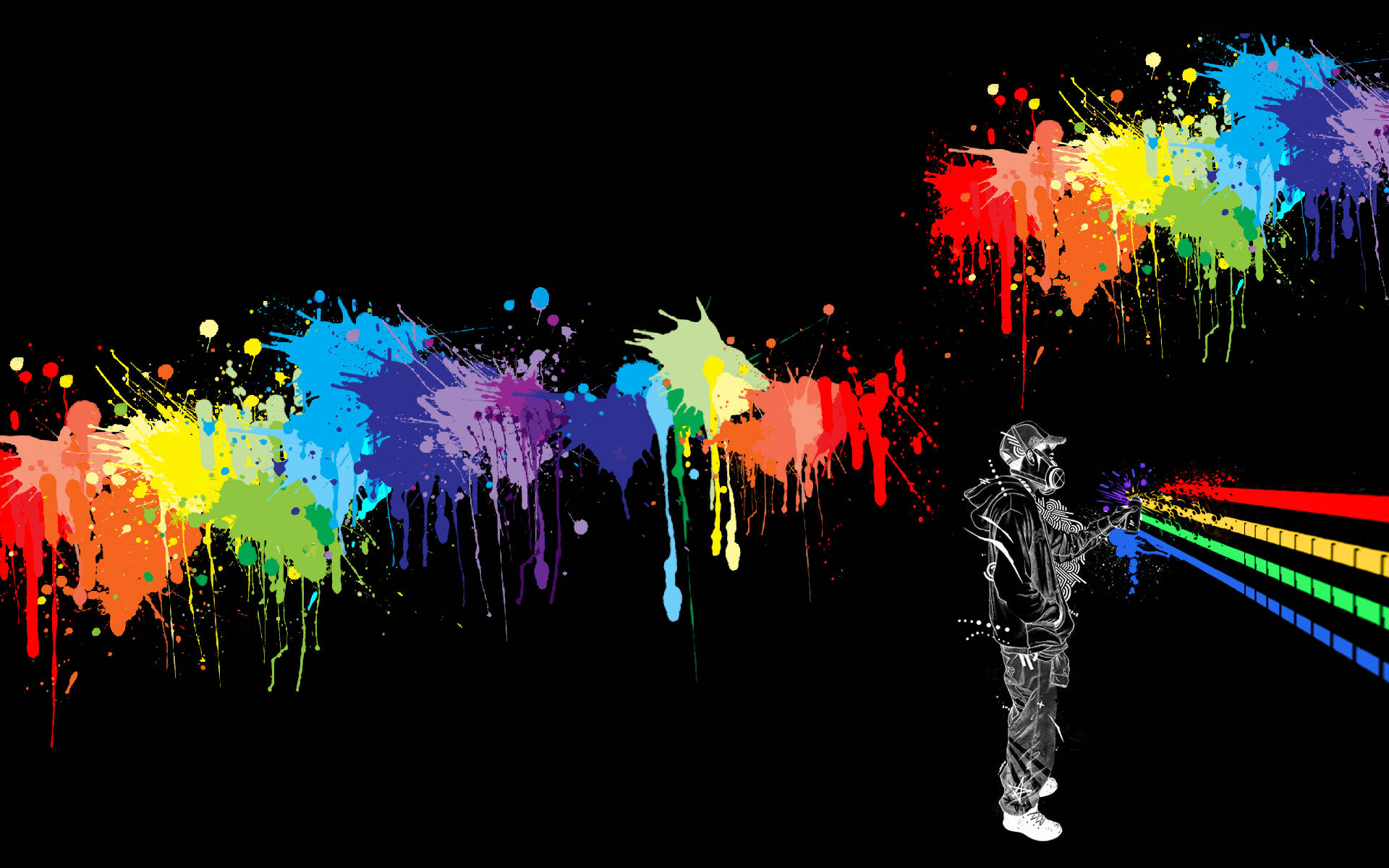 graffiti artist, silhouette, vibrant rainbow paint splatters, Full HD Desktop Wallpaper