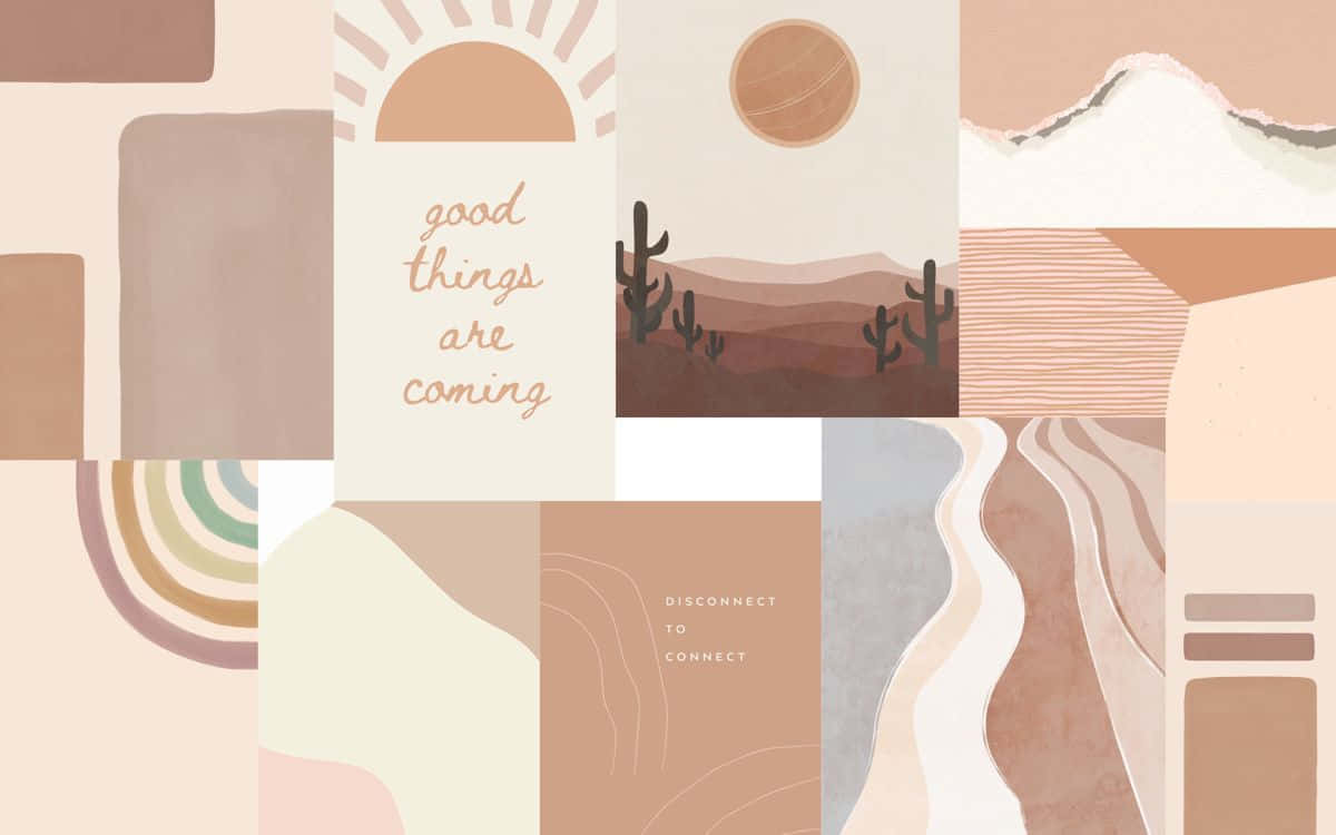 desert-themed abstract panels, warm earth tones, cacti, SD Desktop Wallpaper