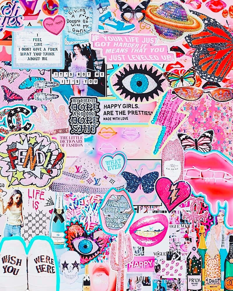vibrant pink, glittery butterflies, eyes, SD Phone Wallpaper