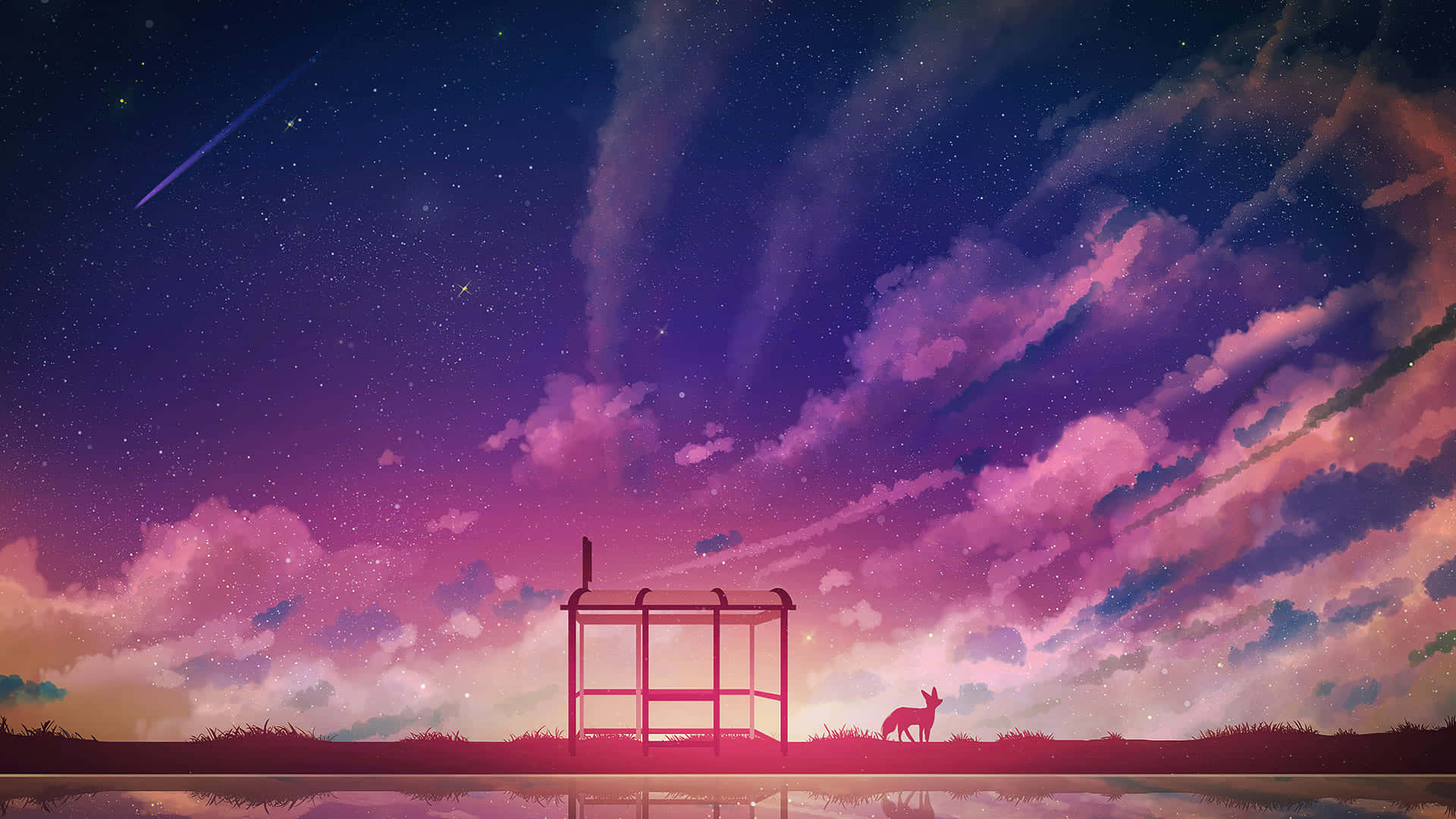 Aesthetic Computer 4K, vibrant starry sky, purple pink and blue clouds, Full HD Desktop Wallpaper