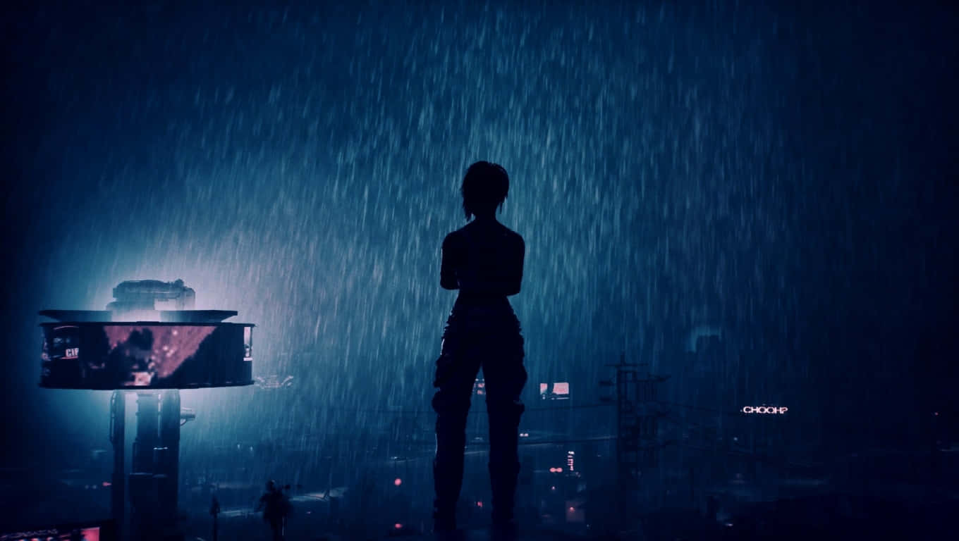 neon-lit cityscape, rainy night, silhouette, HD Desktop Wallpaper