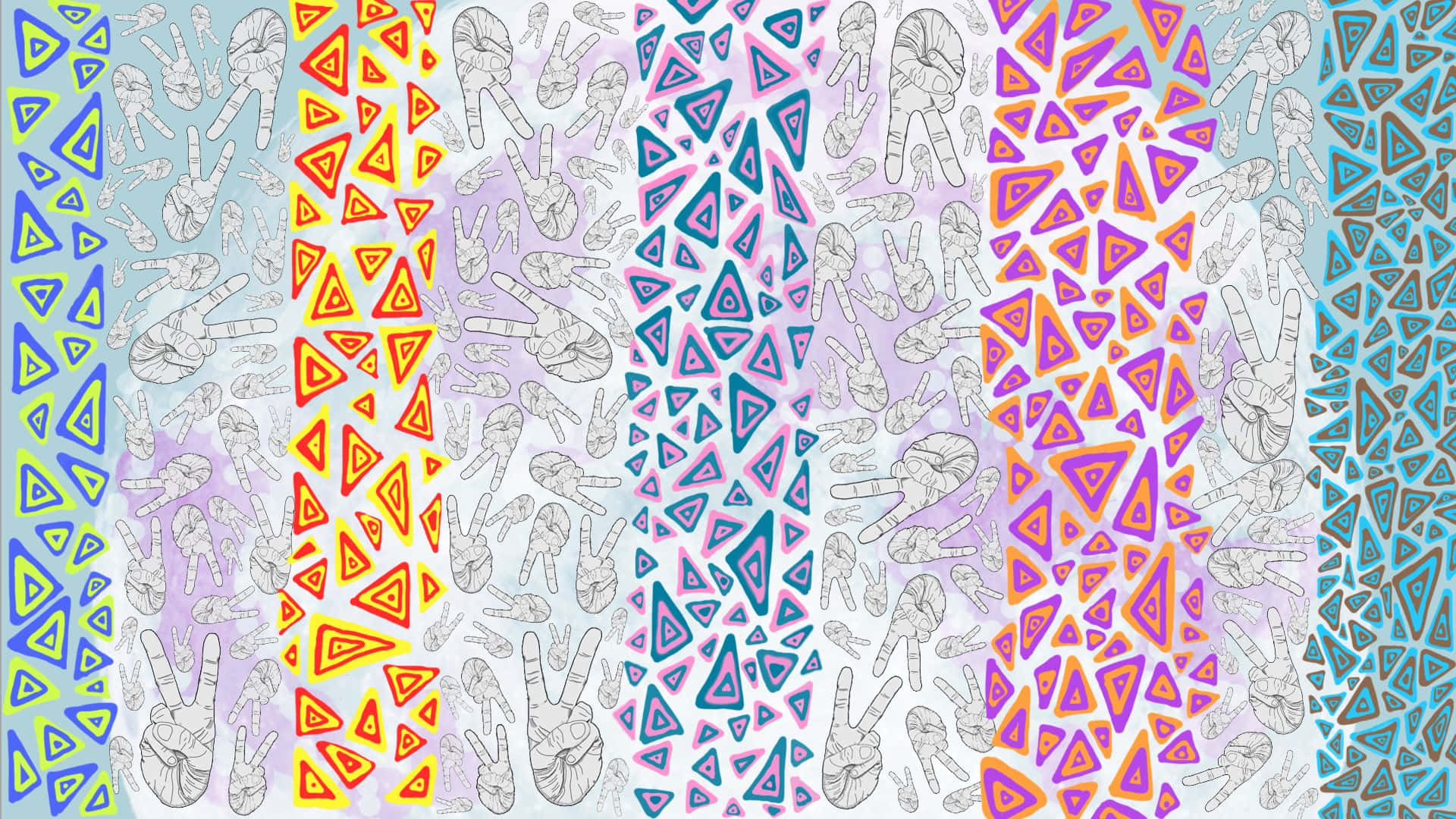 Indie Aesthetic PC, vibrant vertical stripes, hand-drawn peace signs, Full HD Desktop Wallpaper