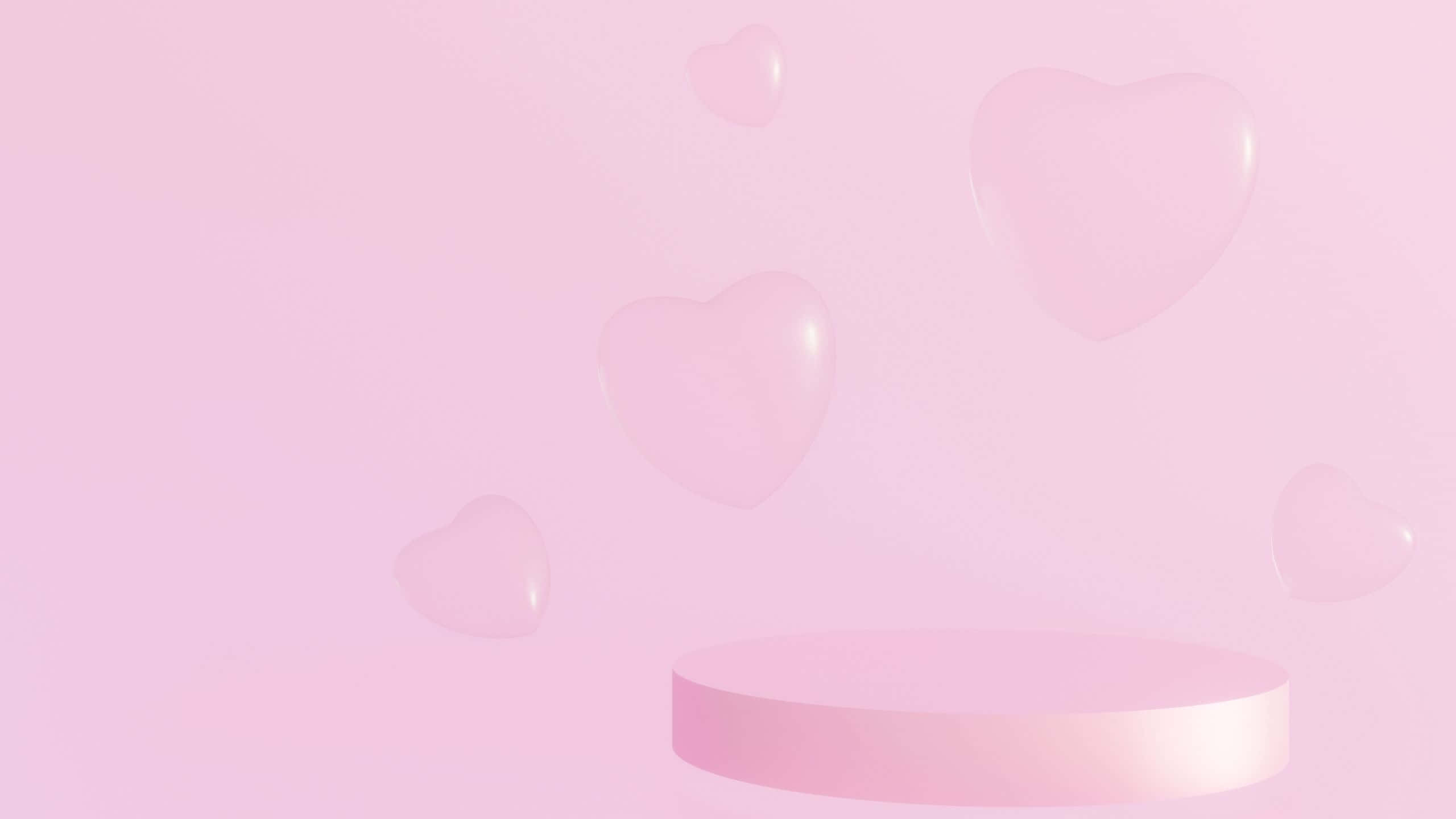 Aesthetic Computer Light Pink, soft pink hearts, minimalist pedestal, 2K Desktop Wallpaper