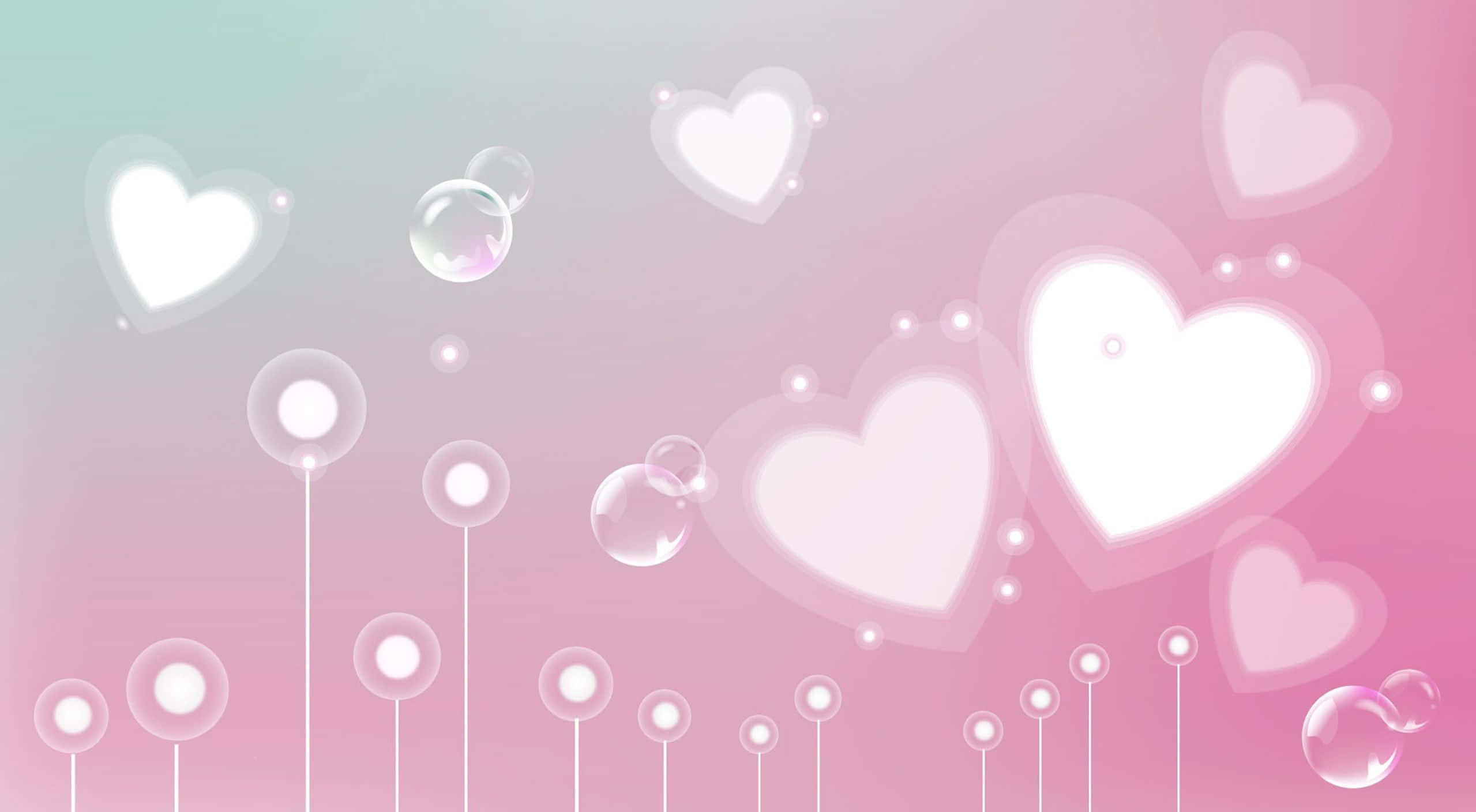 Aesthetic Computer Light Pink, soft gradient background, translucent hearts, Full HD Desktop Wallpaper