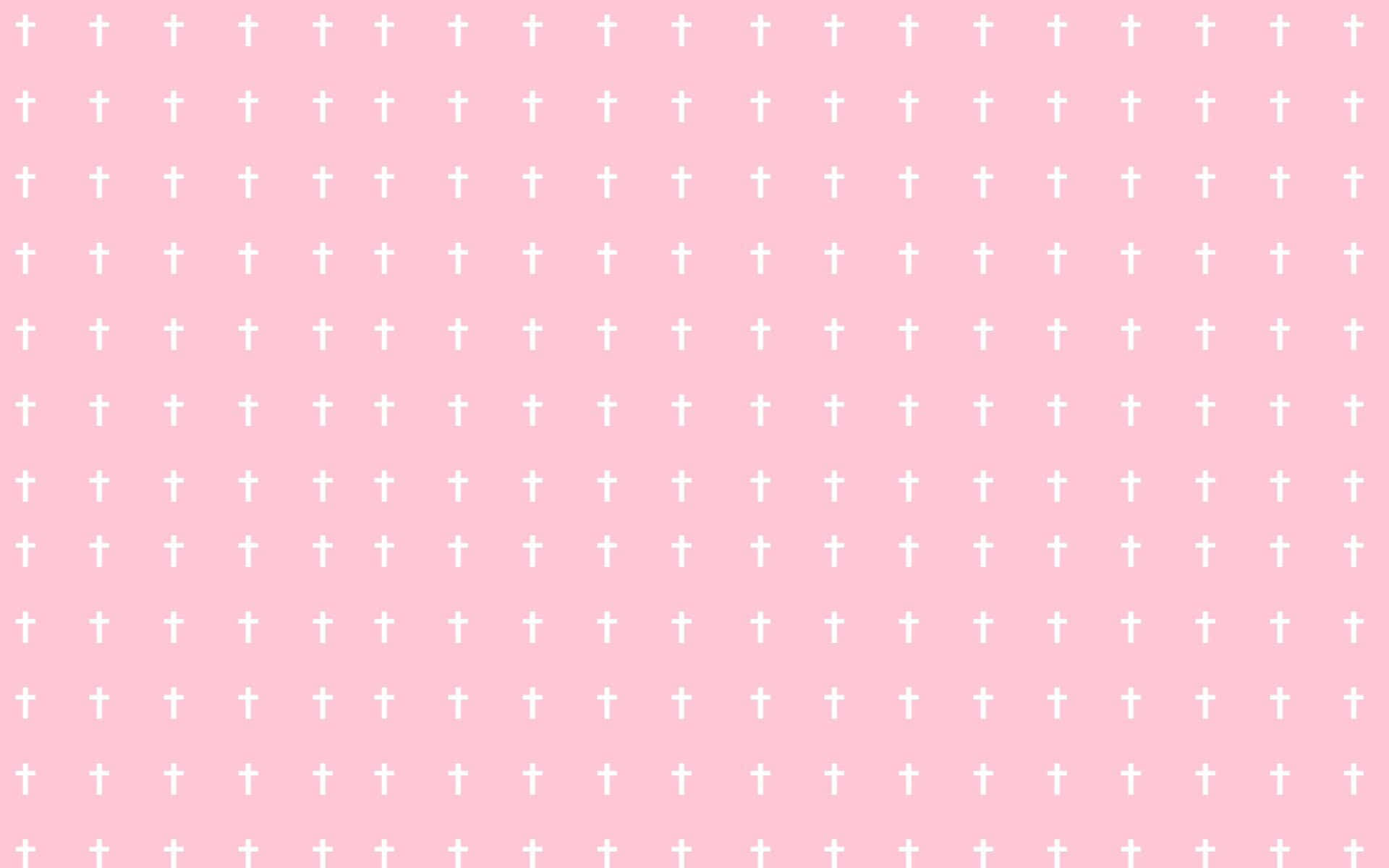 Aesthetic Computer Light Pink, soft pink background, repeating pattern of tiny white crosses, Full HD Desktop Wallpaper