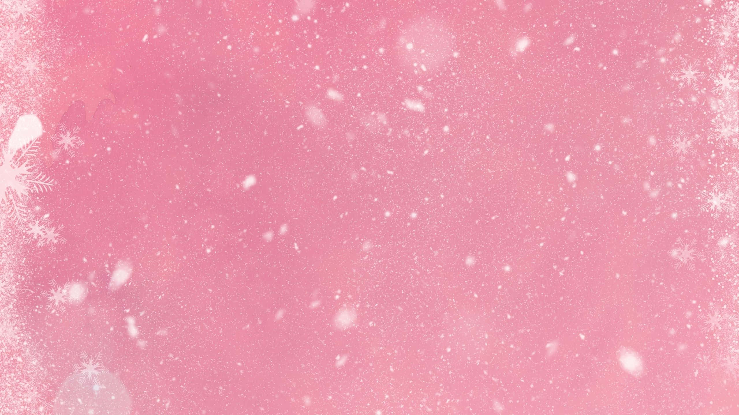 Aesthetic Computer Light Pink, soft pink background, falling white snowflakes, 2K Desktop Wallpaper