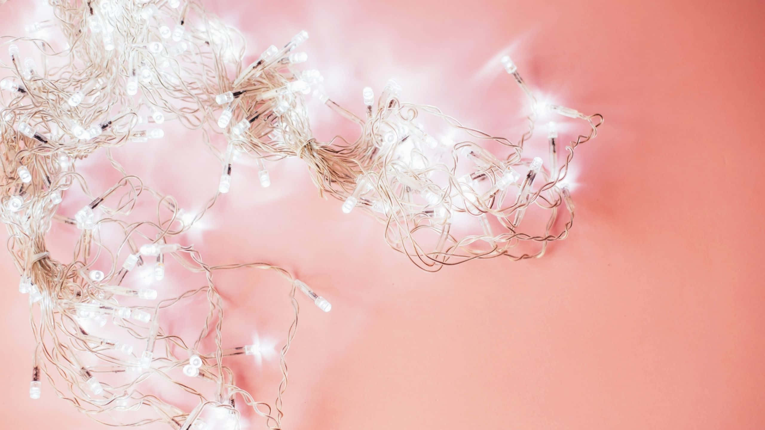 Aesthetic Computer Light Pink, fairy lights, coral pink, 2K Desktop Wallpaper