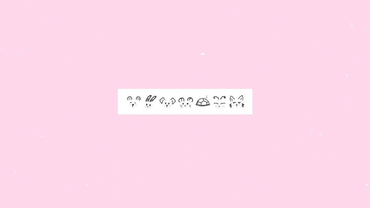 soft pink textured background, minimalist line drawing, cute animal faces, HD Desktop Wallpaper
