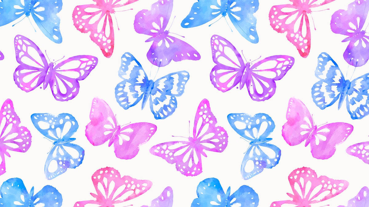 colorful aesthetic butterfly paint, vibrant watercolor butterflies, pink and blue, SD Desktop Wallpaper