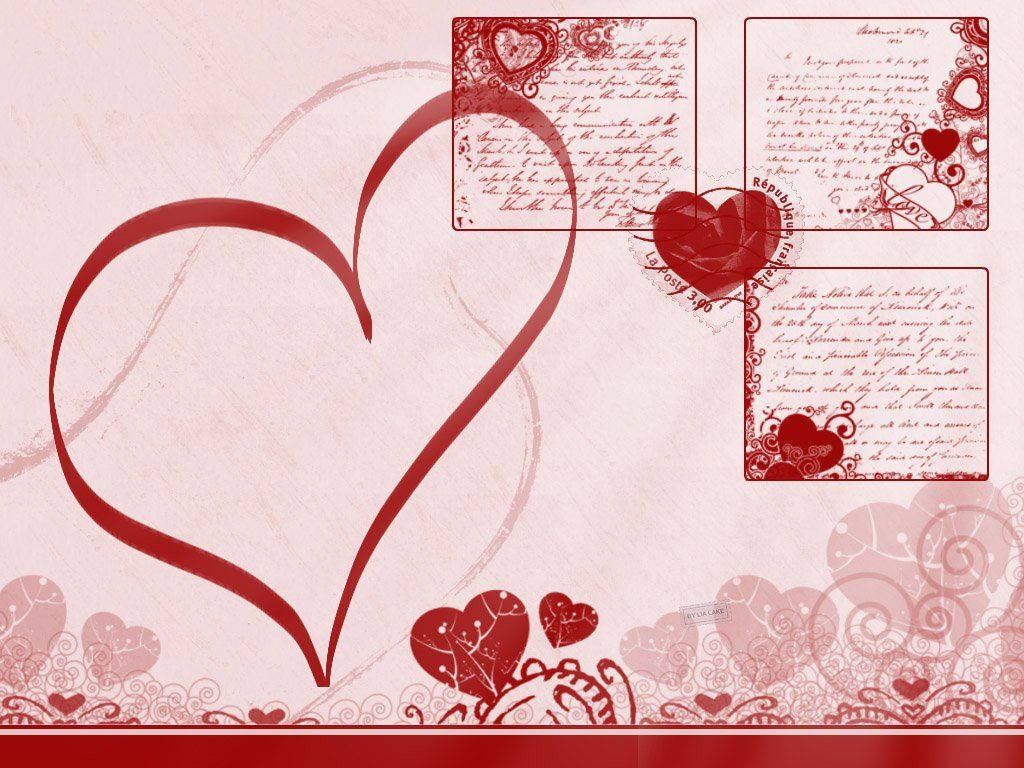 pink aesthetic hearts and letters, red heart outline, vintage love letters, SD Desktop Wallpaper