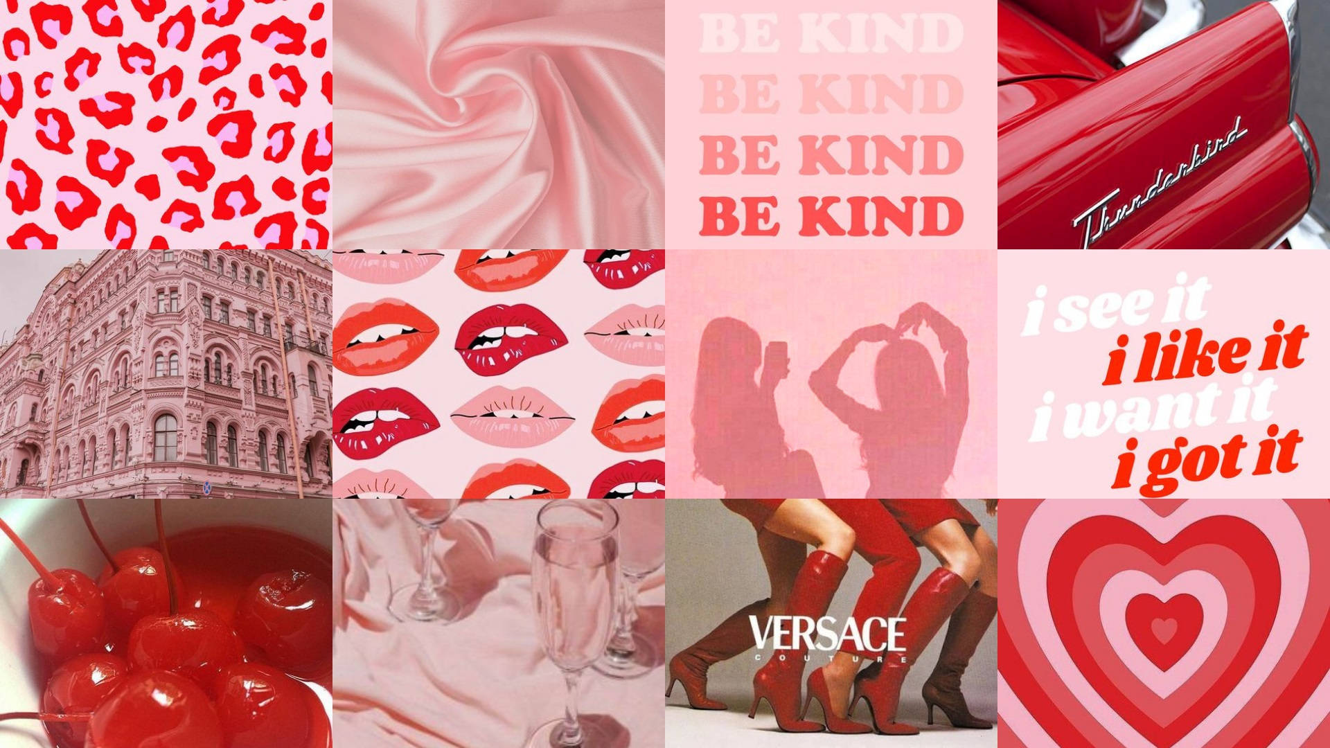 pink aesthetic, leopard print lips, cherries, Full HD Desktop Wallpaper