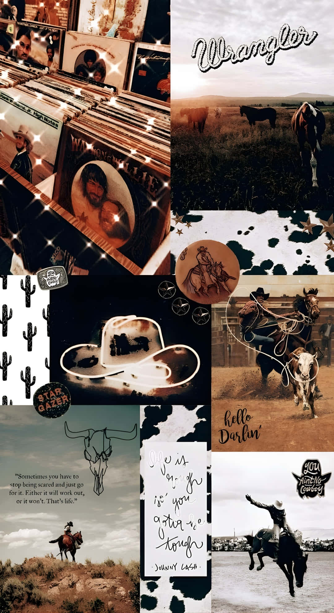 country western aesthetic, cowboy-themed imagery, vinyl records, Full HD Phone Wallpaper
