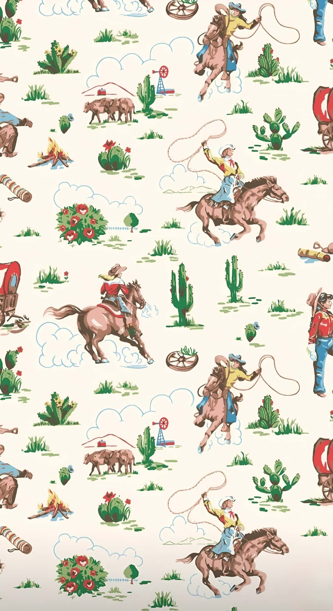 Country Western Vintage Pattern, cowboys, cattle, Full HD Phone Wallpaper