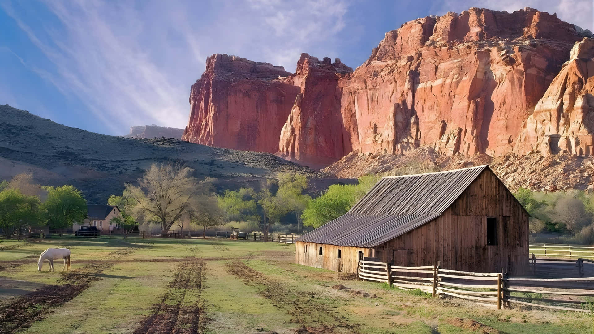 rustic barn, scenic countryside, weathered wooden barn, Full HD Desktop Wallpaper