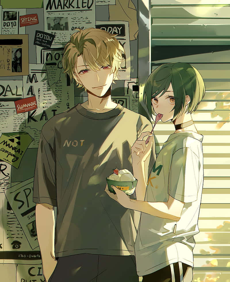 Aesthetic Couple Anime, Nighttime Date, anime teens, SD Phone Wallpaper