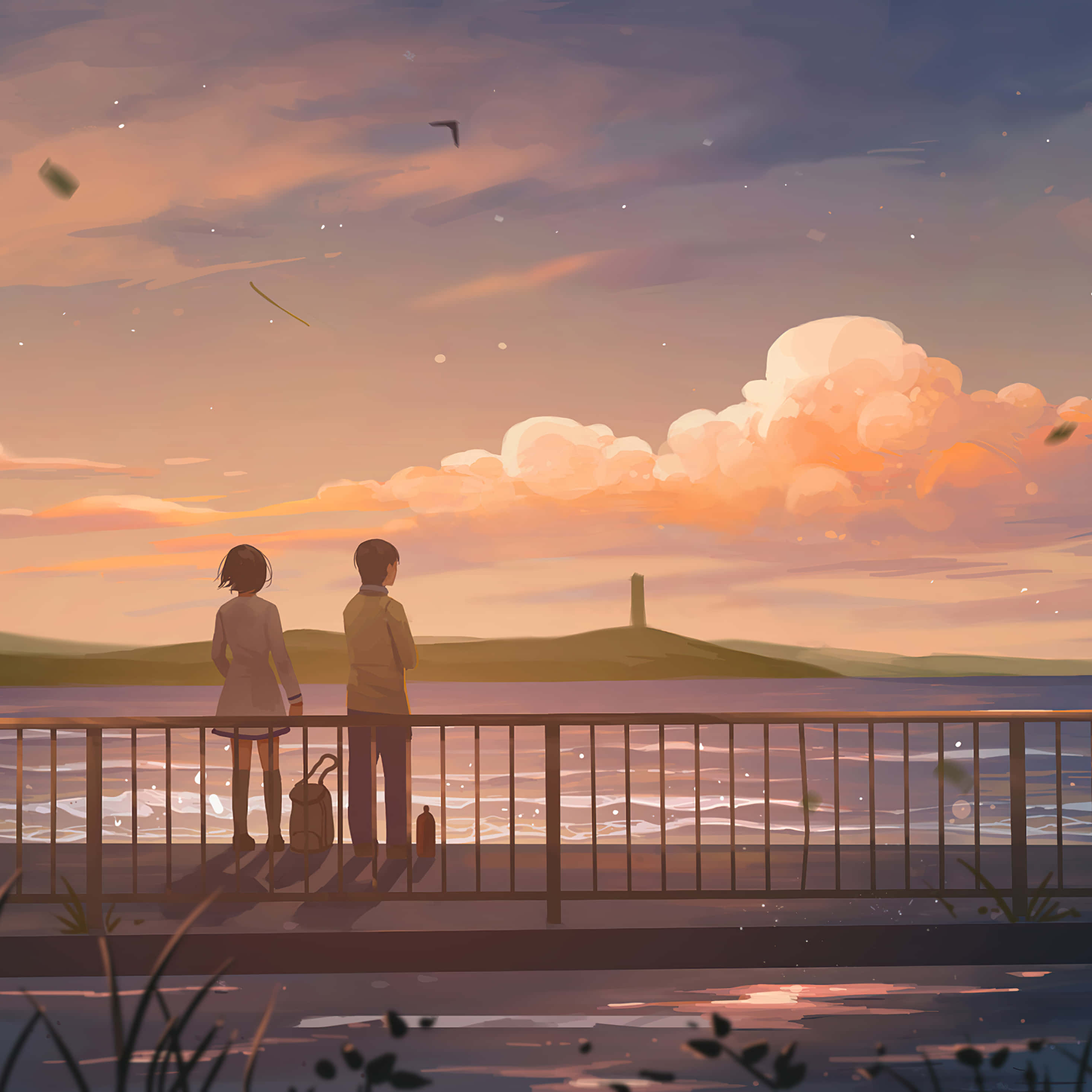 couple, anime, sunset, 2K Desktop Wallpaper