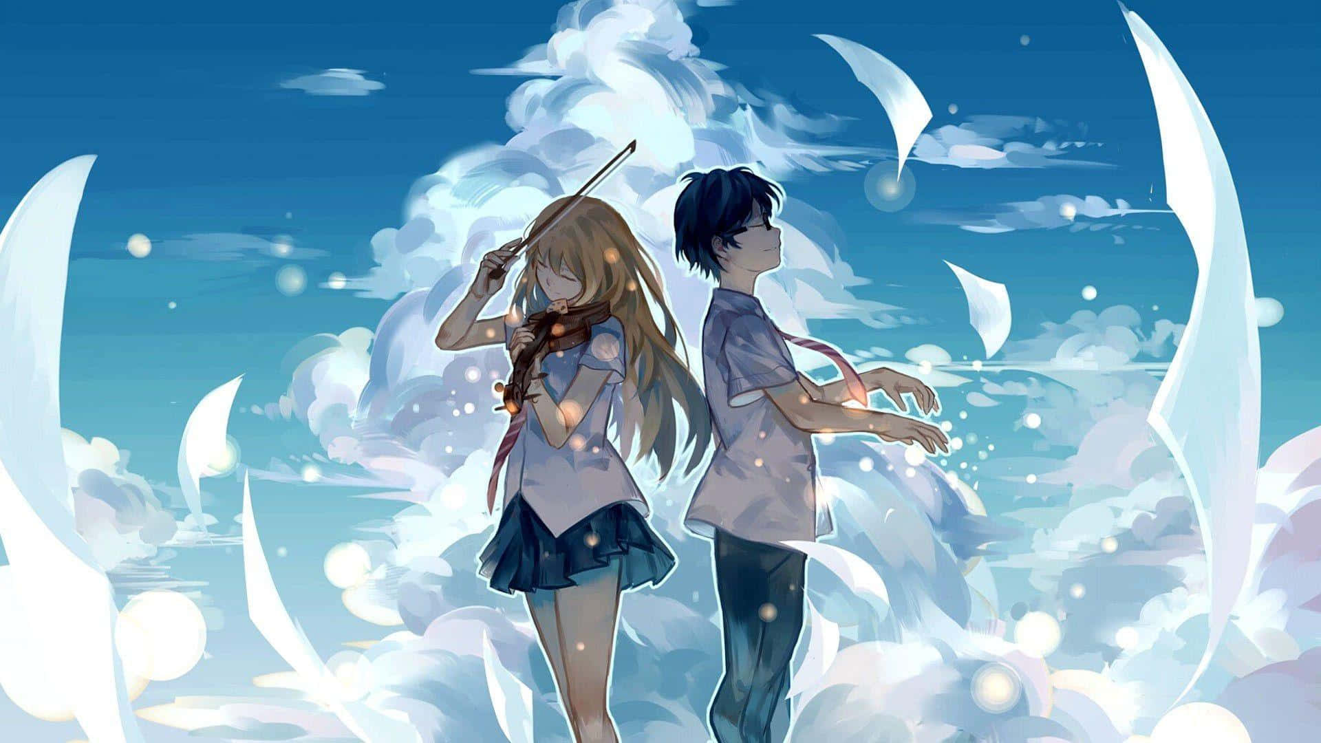 anime inspired aesthetic, glowing clouds, glowing staffs, Full HD Desktop Wallpaper