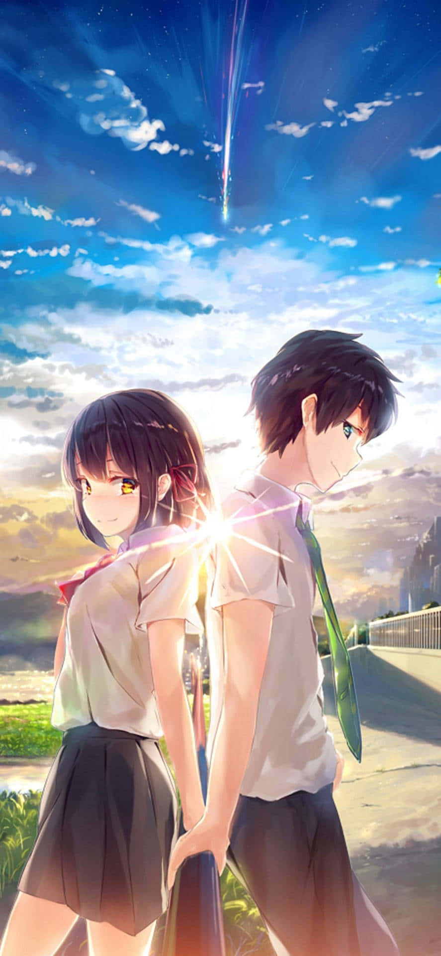 anime, starry sky, shooting star, Full HD Phone Wallpaper