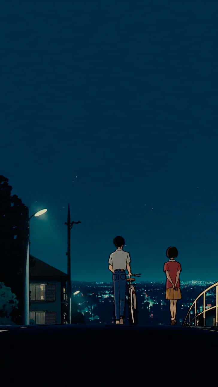 Aesthetic Couple Anime, bridge, night, HD Phone Wallpaper