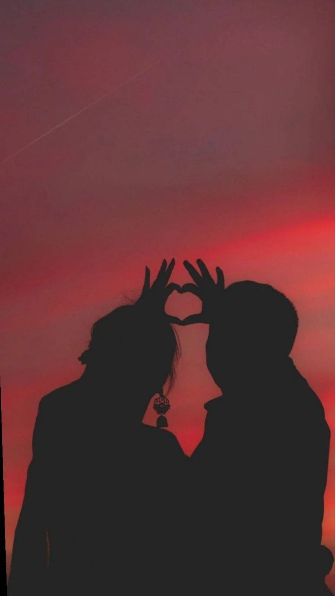 Aesthetic Couple, red sky, silhouettes, Full HD Phone Wallpaper