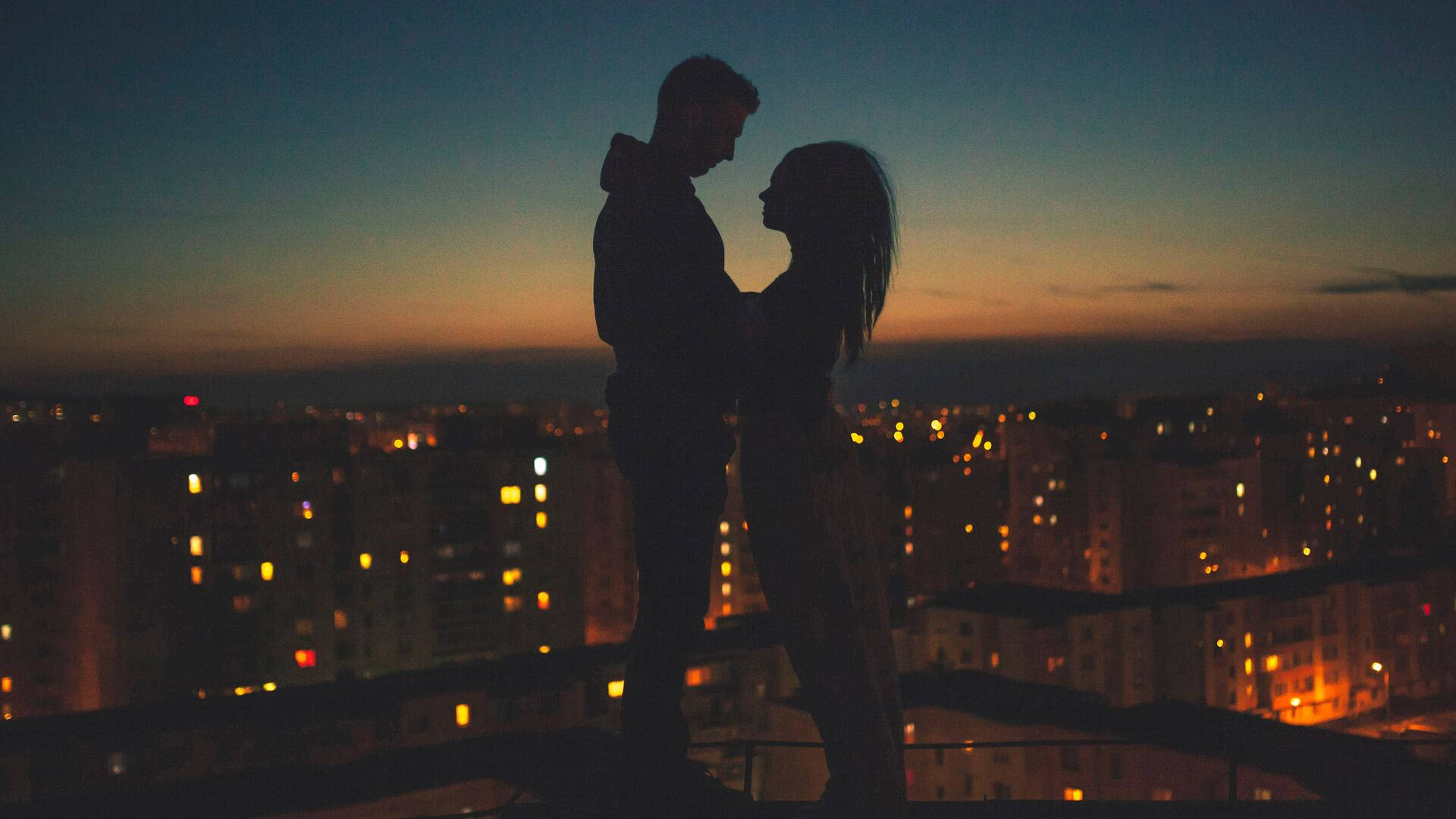 Aesthetic Couple, rooftop, city lights, Full HD Desktop Wallpaper