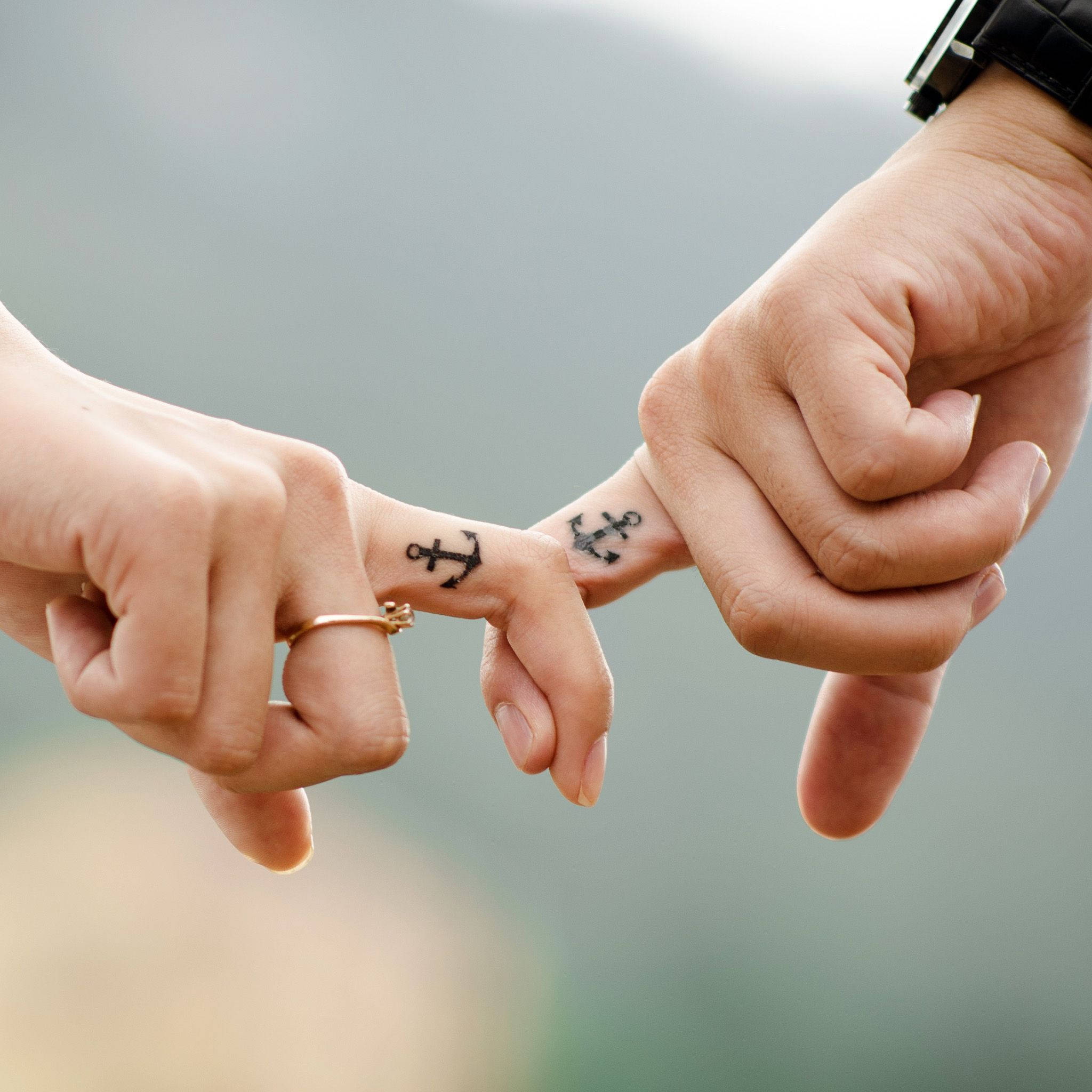 aesthetic couple, anchor tattoos, hands, Full HD Desktop Wallpaper
