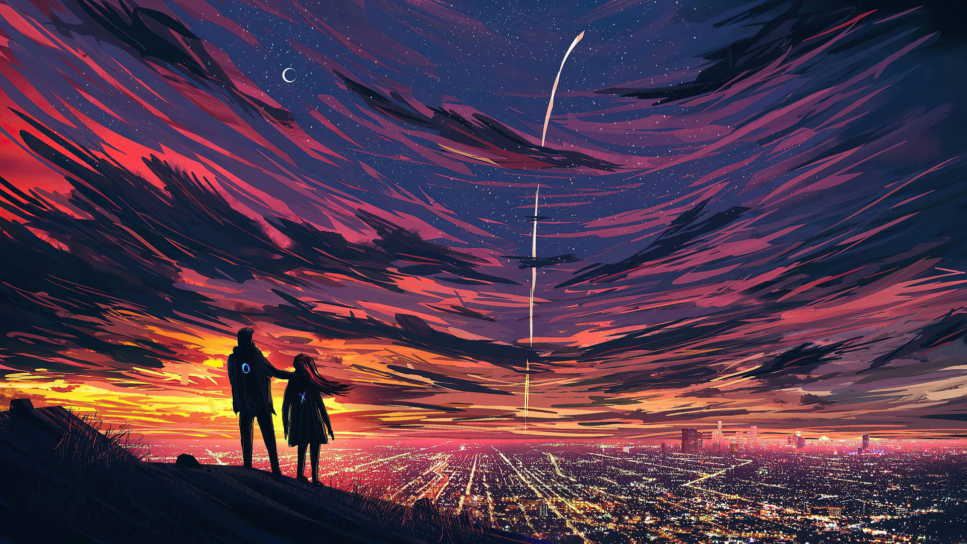 Aesthetic Couple, cityscape, twilight, Full HD Desktop Wallpaper