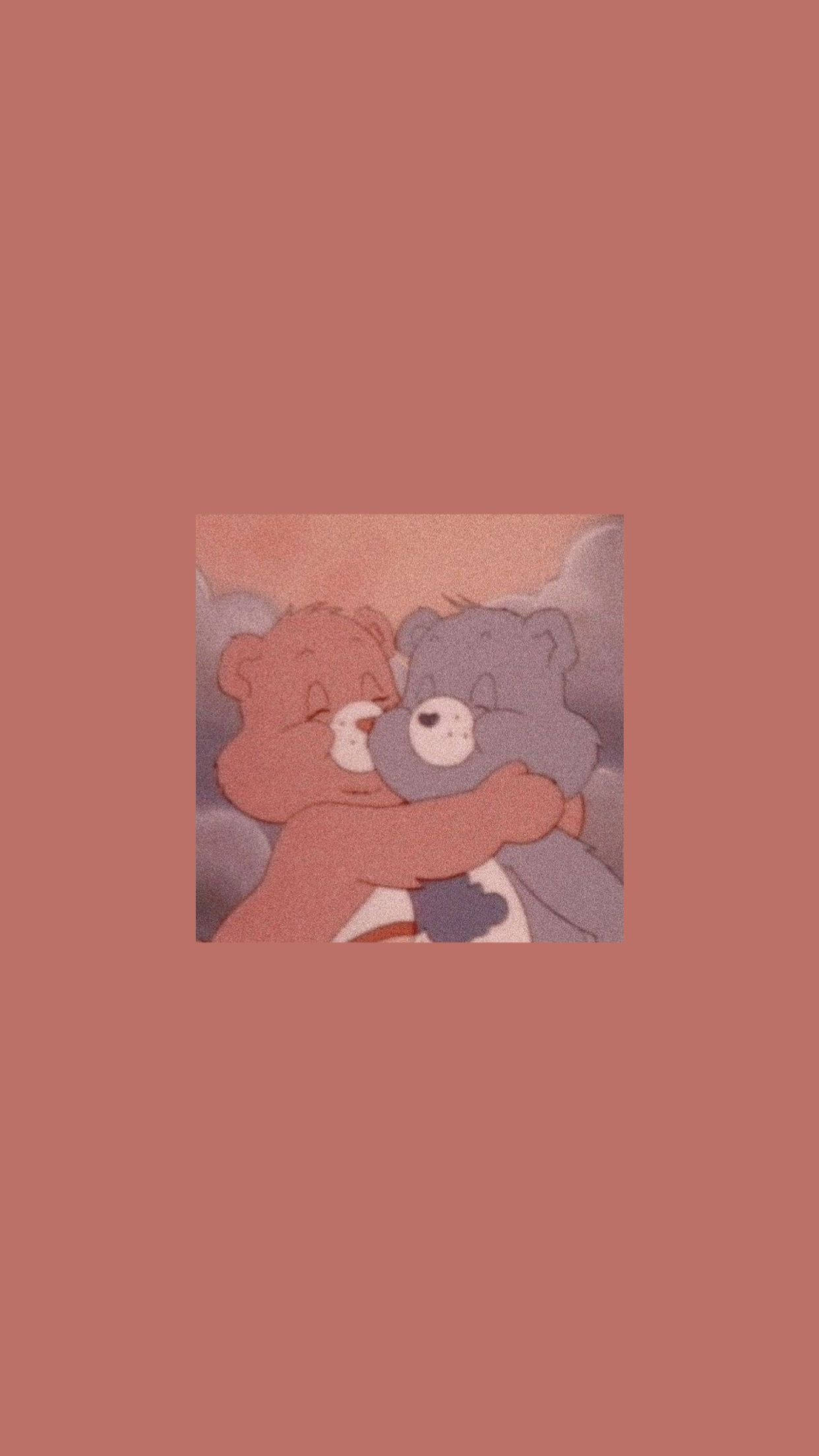 cartoon bears, soft pink background, gentle cloud-like shapes, Full HD Phone Wallpaper
