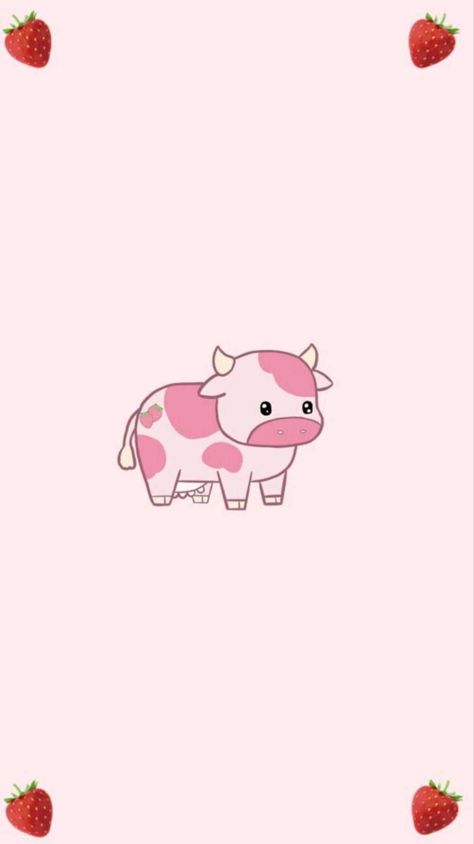 aesthetic cow, pink cow, strawberry spots, HD Phone Wallpaper