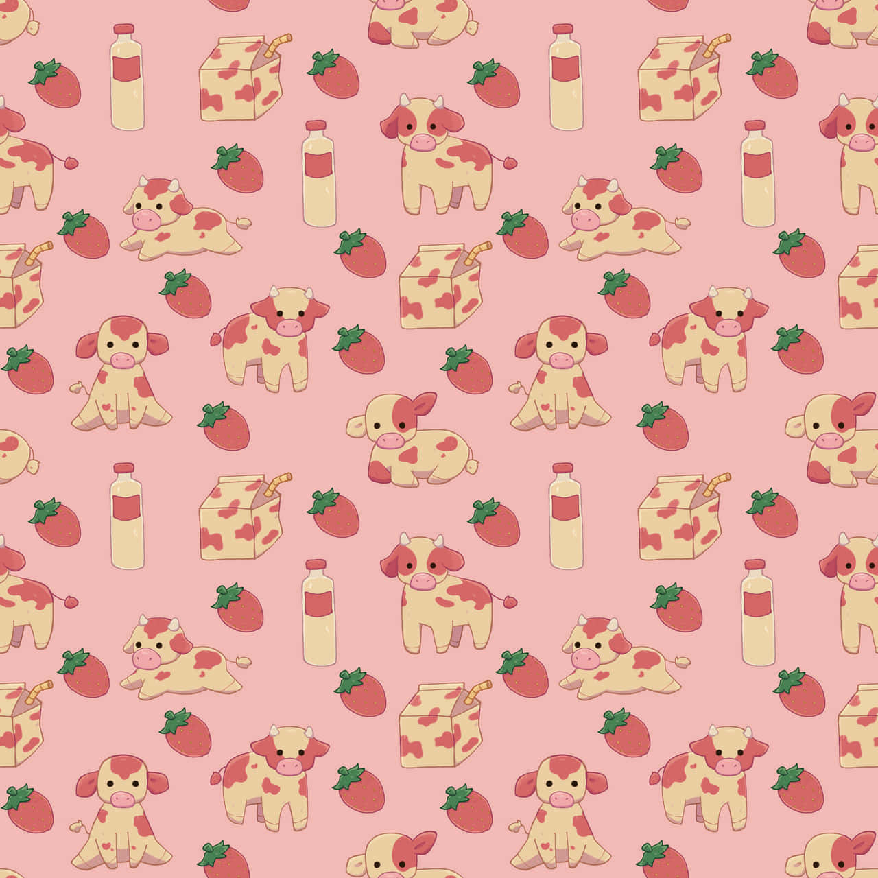 aesthetic cow, cartoon cows, playful pink pattern, HD Desktop Wallpaper