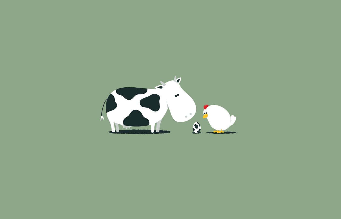 kawaii cute cow, black and white cow, white chicken, HD Desktop Wallpaper