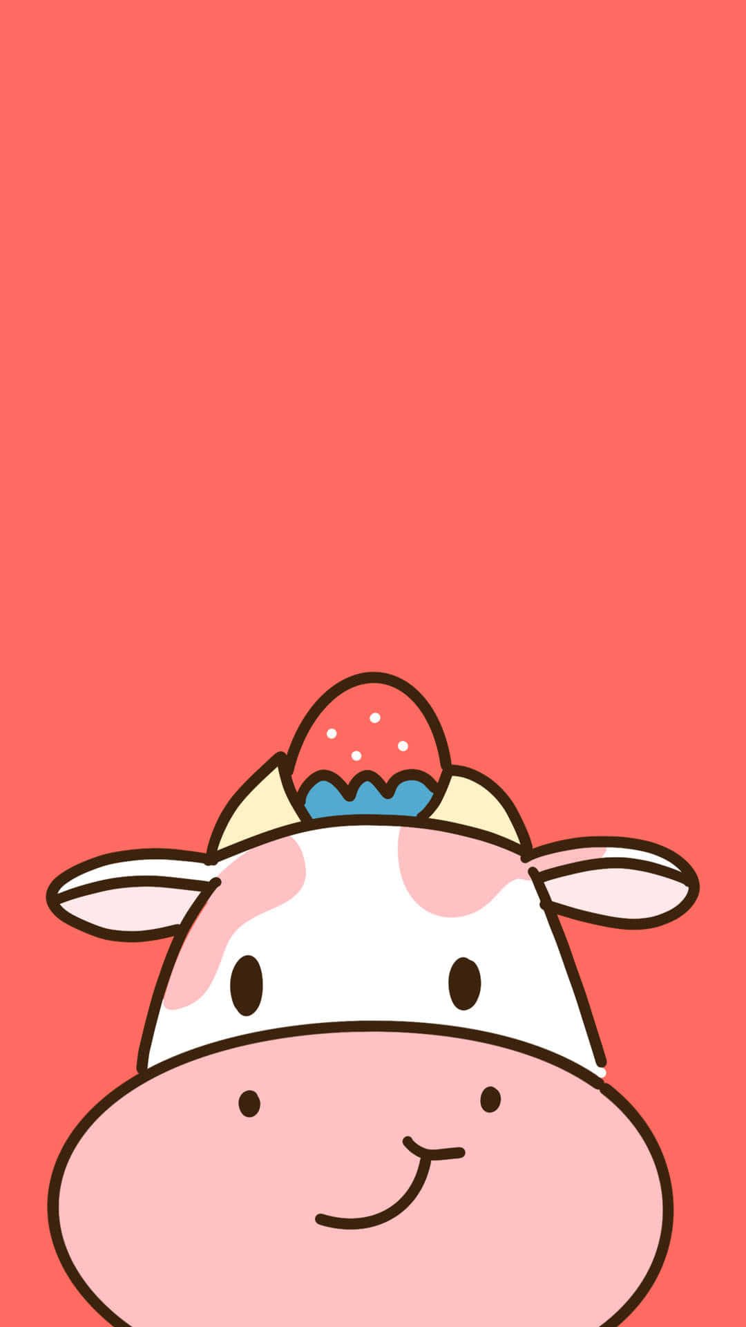 Aesthetic Cow, strawberry ice cream cone, coral background, Full HD Phone Wallpaper