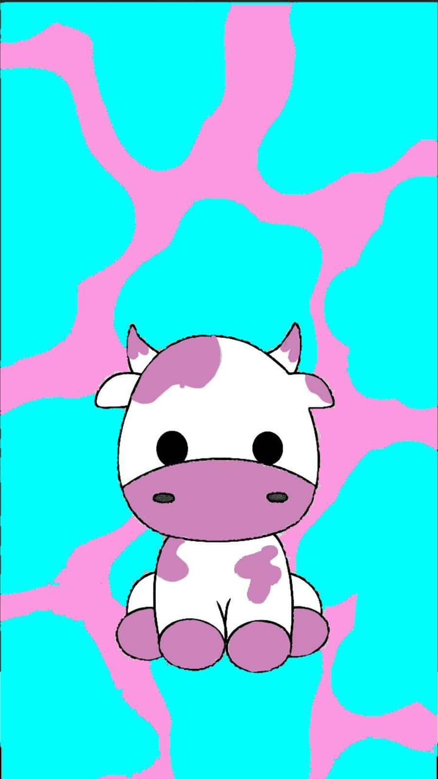 kawaii cute cow, purple spots, vibrant pink and cyan abstract background, HD Phone Wallpaper