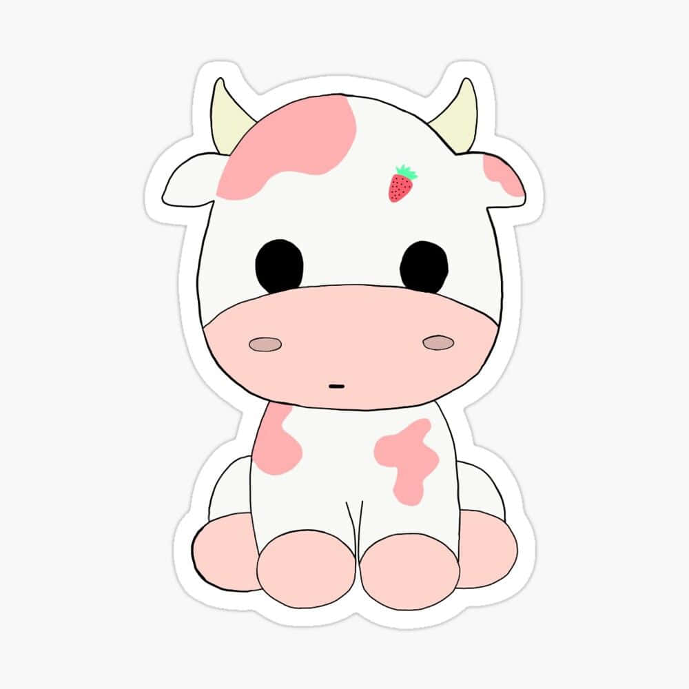 kawaii cute cow, pink spots, strawberry on its forehead, SD Desktop Wallpaper