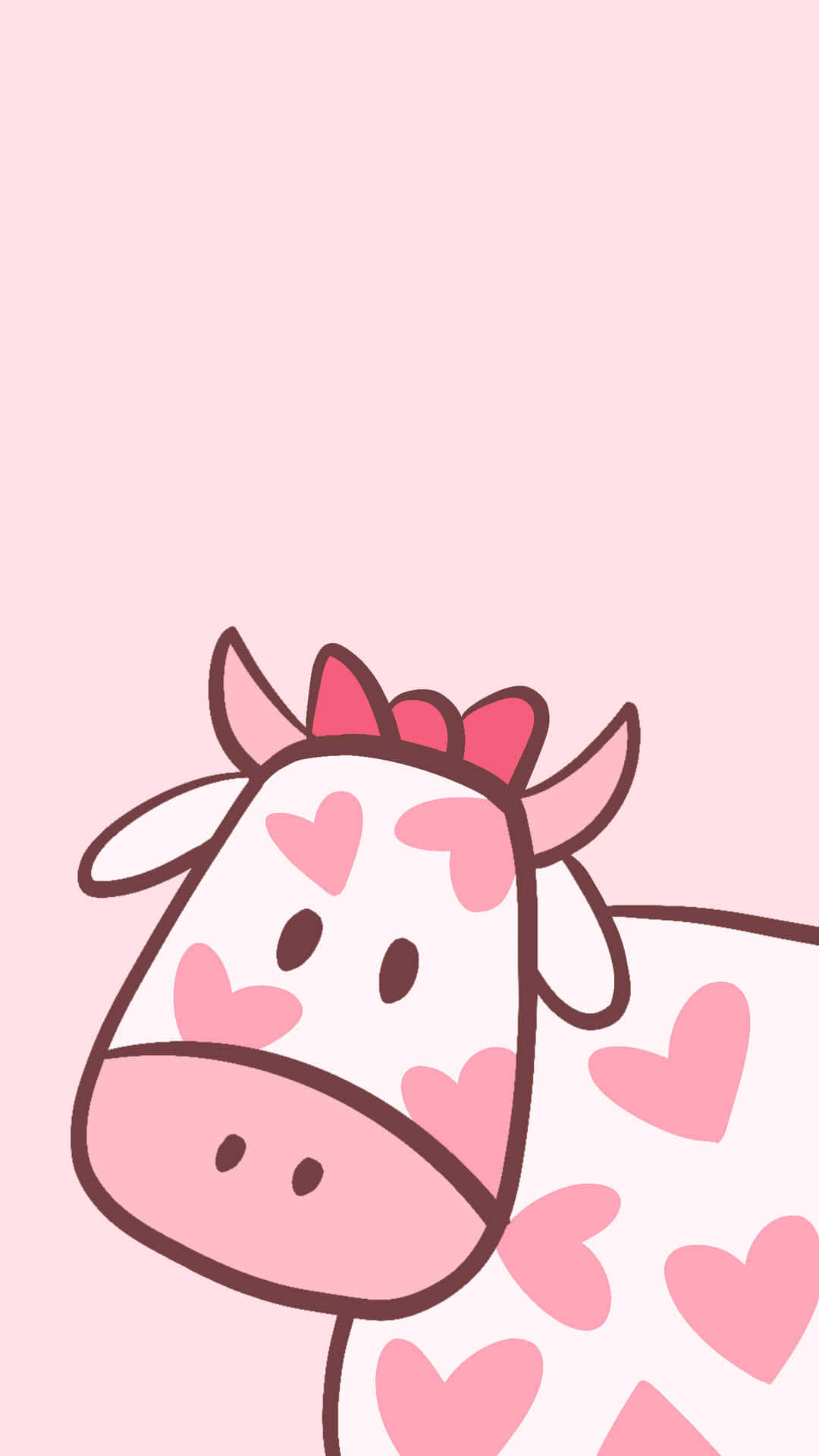 Aesthetic Cow, pink hearts, head bow, Full HD Phone Wallpaper