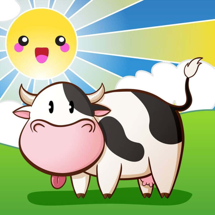 kawaii cute cow, black spots, green grass, SD Desktop Wallpaper
