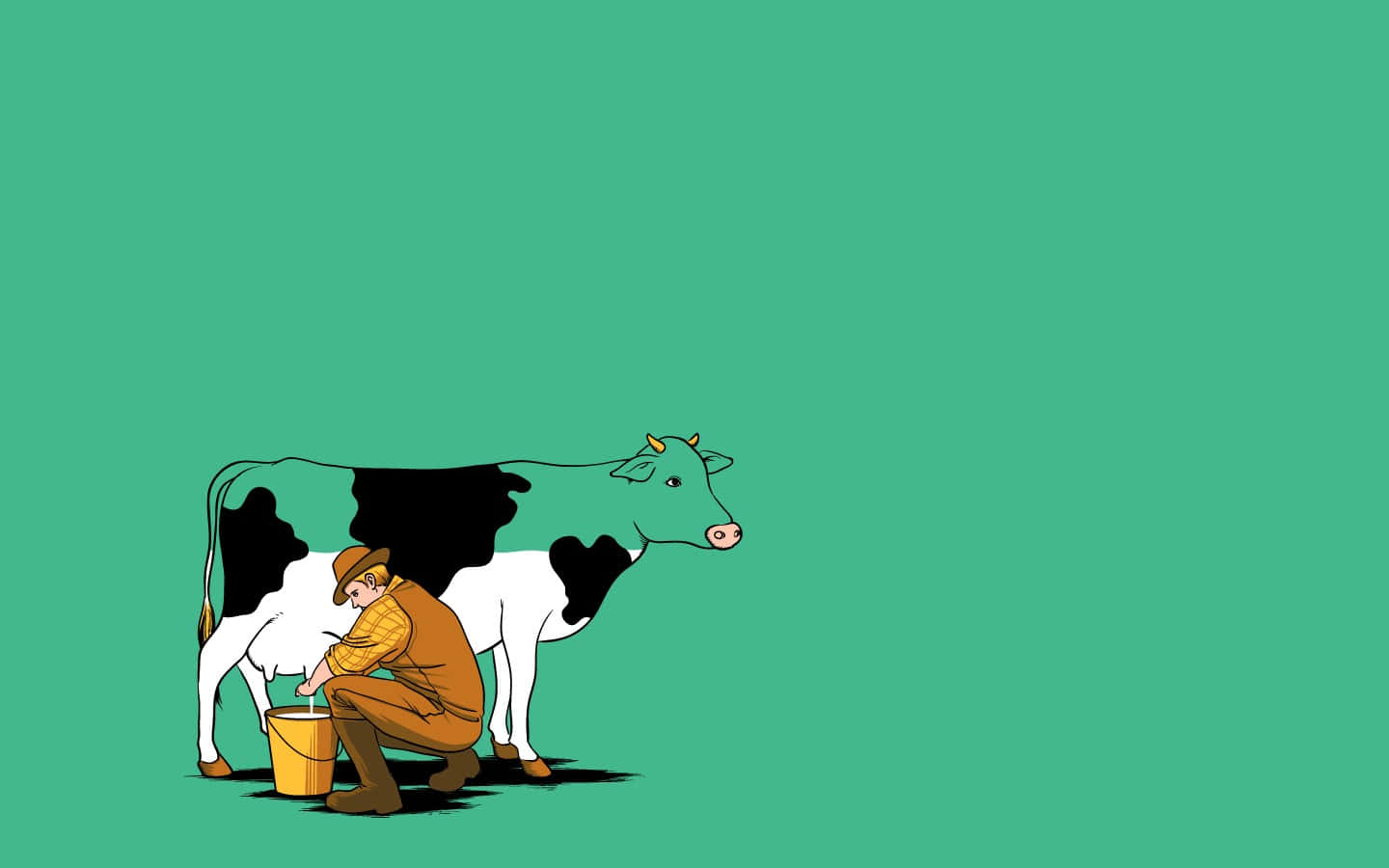 kawaii cute cow, black and white cow, yellow bucket, HD Desktop Wallpaper